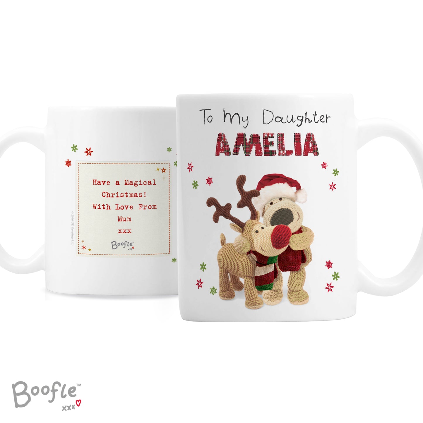 Personalised Boofle Christmas Reindeer Mug