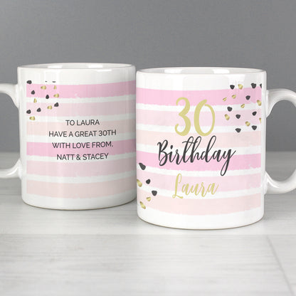 Personalised Birthday Gold and Pink Stripe Mug