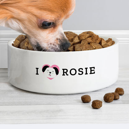 Personalised I Love my Dog - Cute Design 14cm Medium Ceramic White Pet Bowl