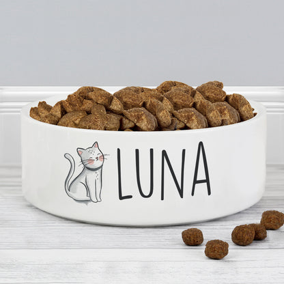 Personalised Scribble Cat 15cm Medium Pet Bowl