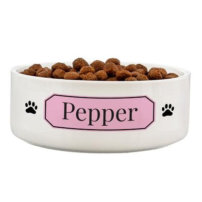 Personalised Pink Plaque 14cm Medium Pet Bowl