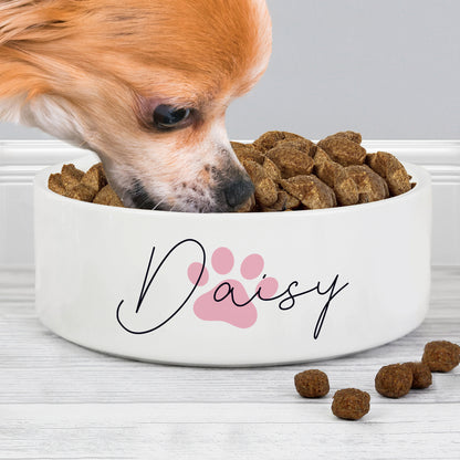 Personalised Pink Paw Print Name 14cm Medium Pet Bowl