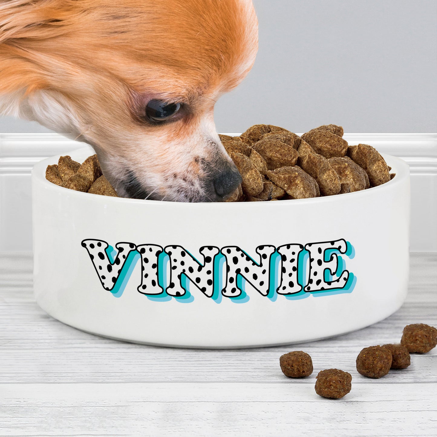 Personalised Blue Spots Name 14cm Medium Pet Bowl