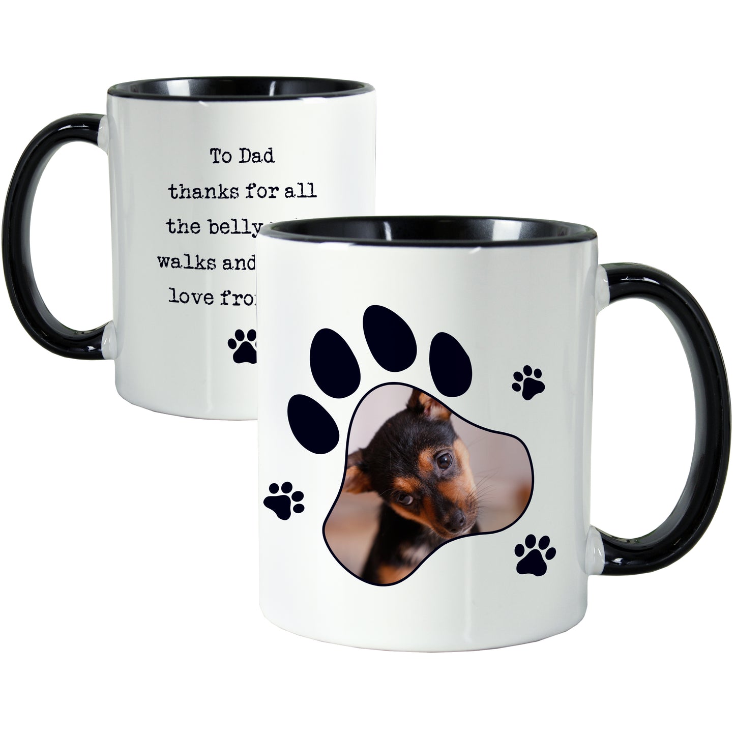 Personalised Paw Print Pet Photo Upload Black Handled Mug