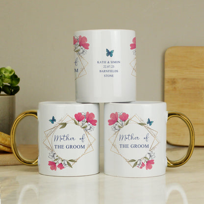 Personalised Geometric Floral Gold Handle Mug