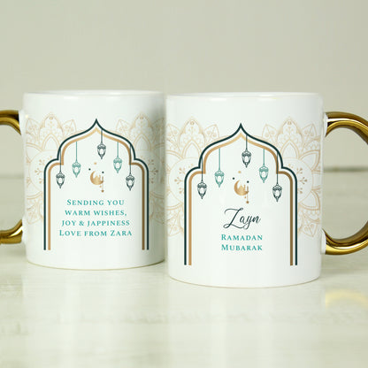 Personalised Eid and Ramadan Gold Handled Mug