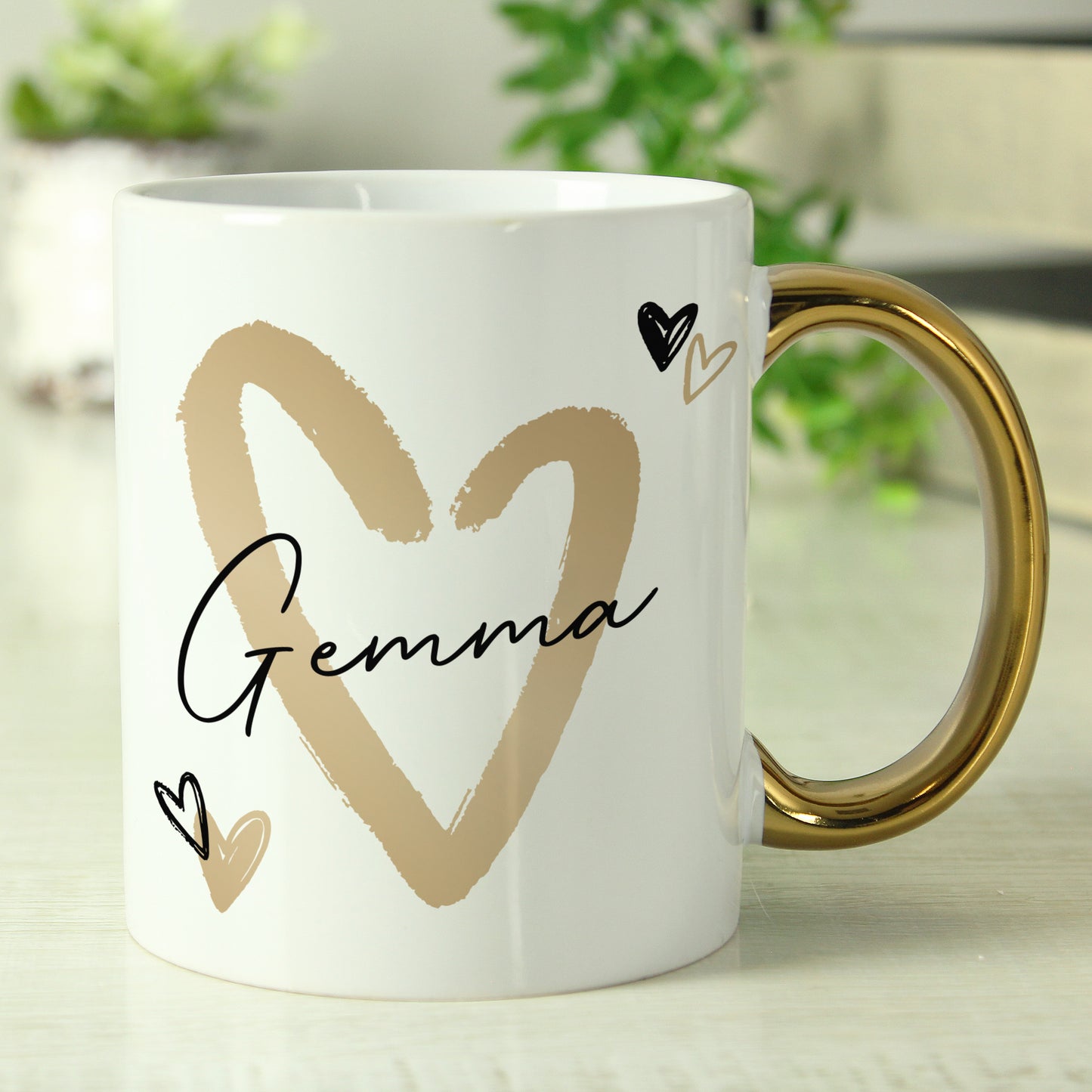 Personalised Hearts Gold Handled Mug