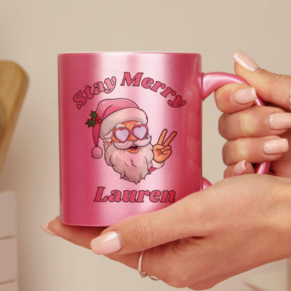 Personalised Stay Merry Santa Pink Mug