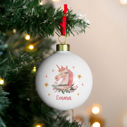 Personalised Unicorn Christmas Bauble
