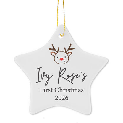 Personalised Reindeer Ceramic Star Decoration