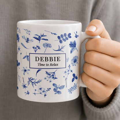 Personalised Blue Floral mug