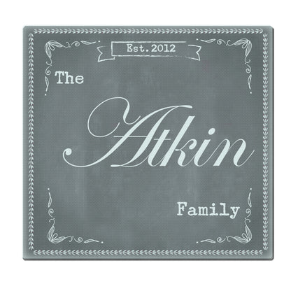 Personalised Family Chalk Glass Chopping Board/Worktop Saver