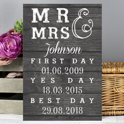 Personalised Mr & Mrs First Day Yes Day & Best Day Metal Sign