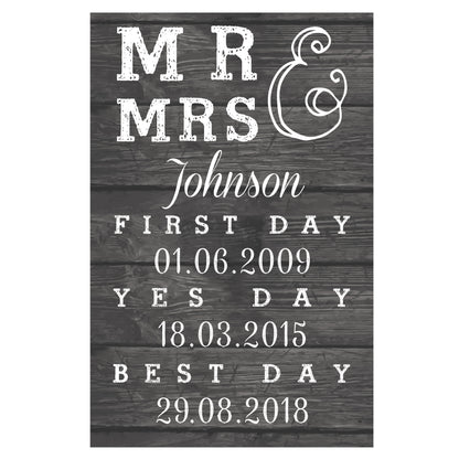 Personalised Mr & Mrs First Day Yes Day & Best Day Metal Sign