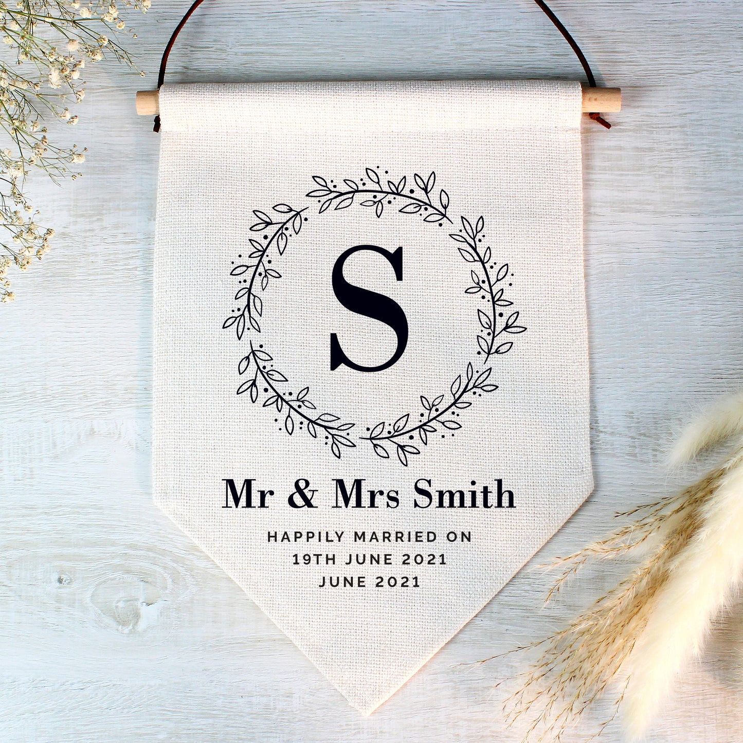 Personalised Floral Leaf Hanging Banner