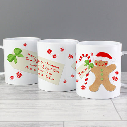 Personalised Felt Stitch Gingerbread Man Plastic Mug