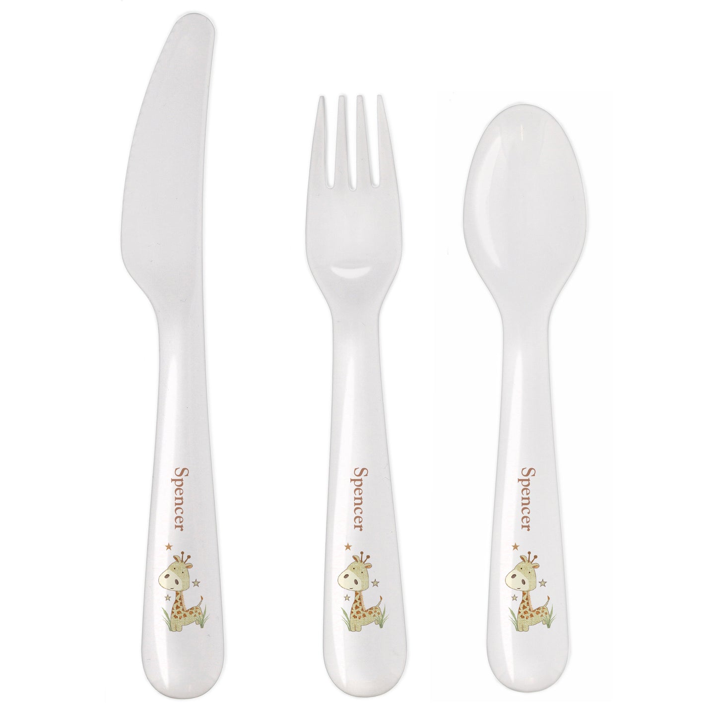 Personalised Hessian Giraffe 3 Piece Plastic Cutlery Set