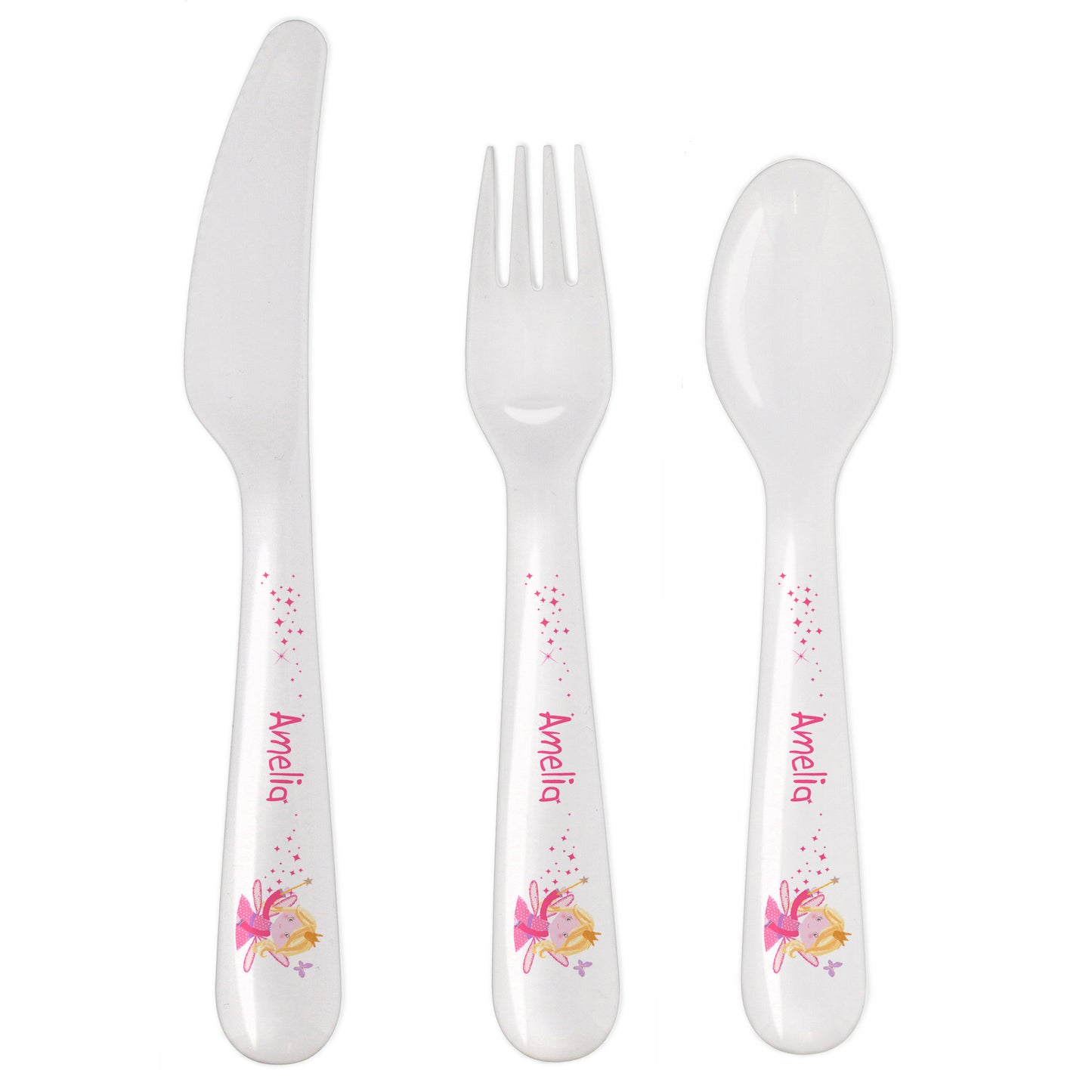 Personalised Garden Fairy 3 Piece Plastic Cutlery Set