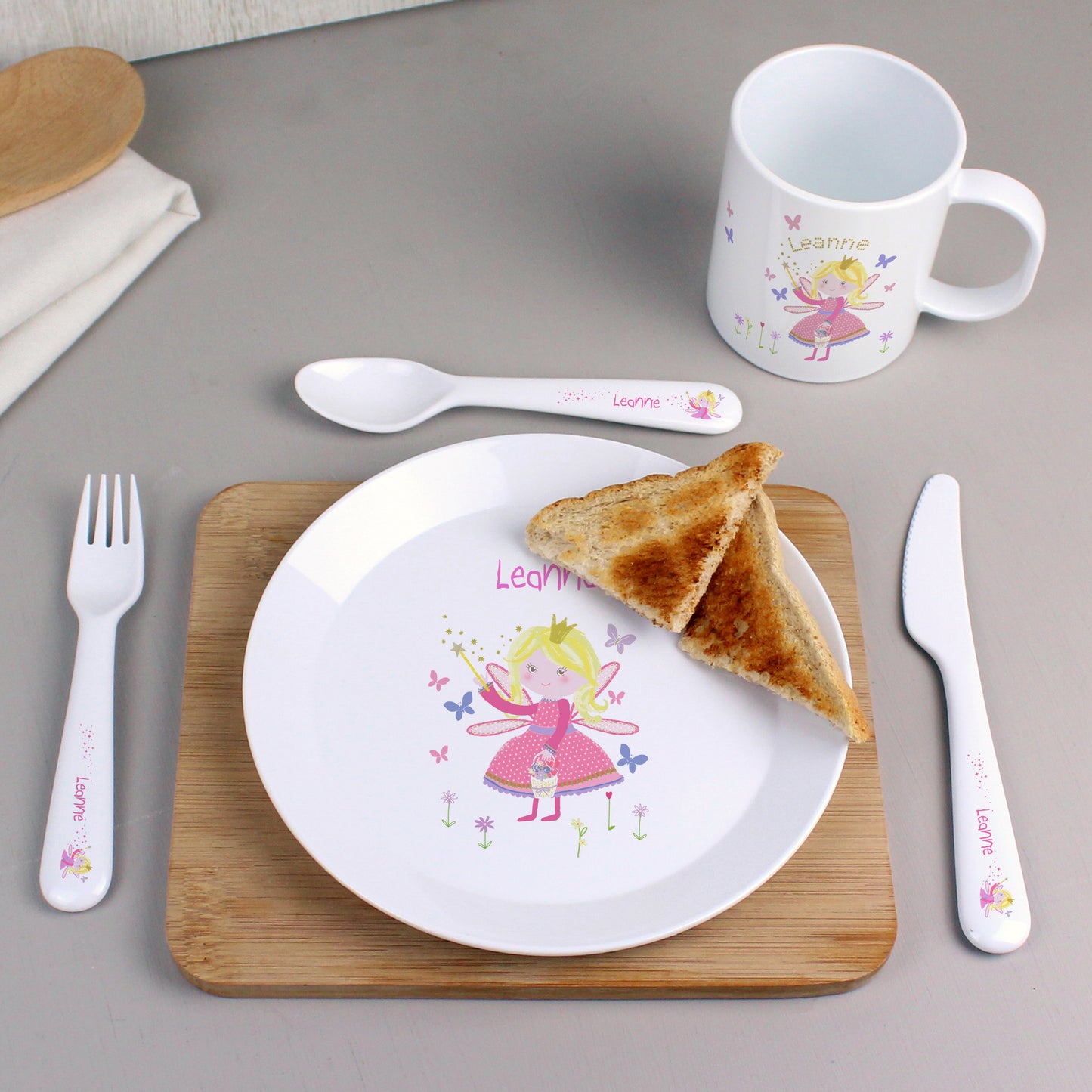 Personalised Garden Fairy 3 Piece Plastic Cutlery Set