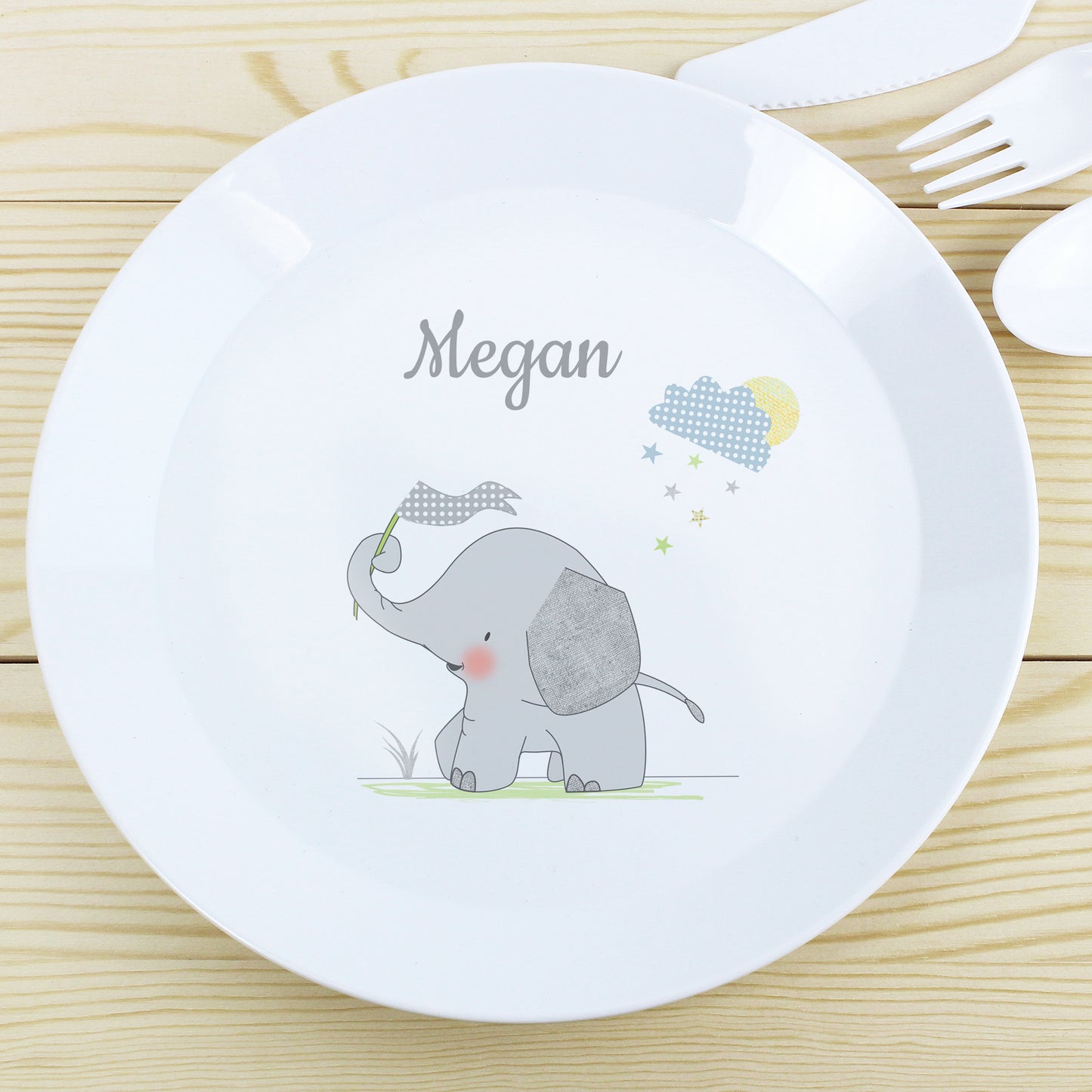 Personalised Hessian Elephant Plastic Plate