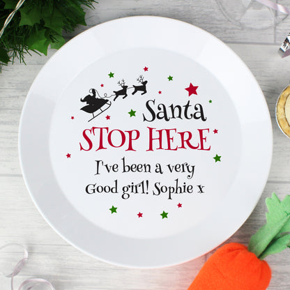 Personalised Santa Stop Here Plastic Plate