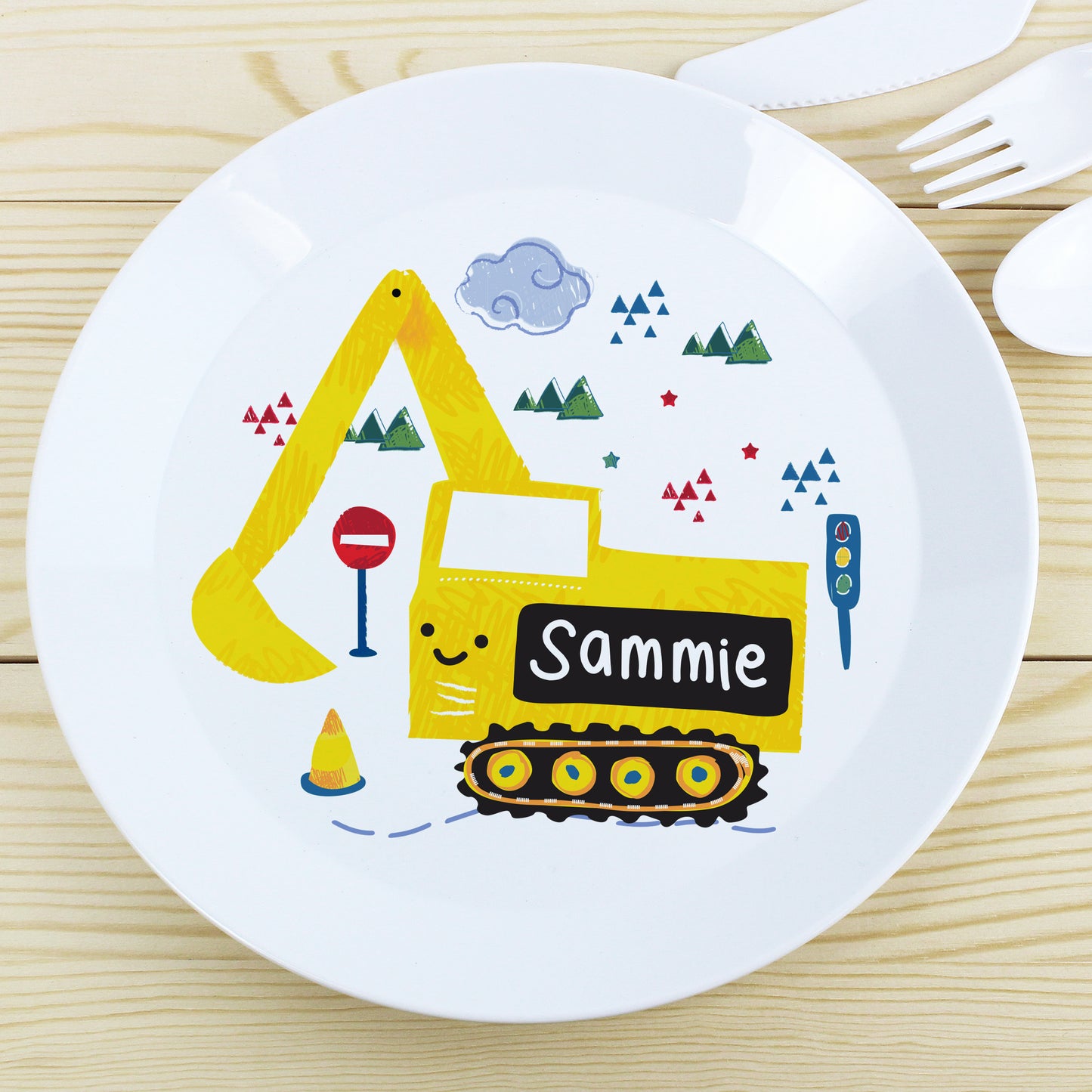 Personalised Digger Plastic Plate