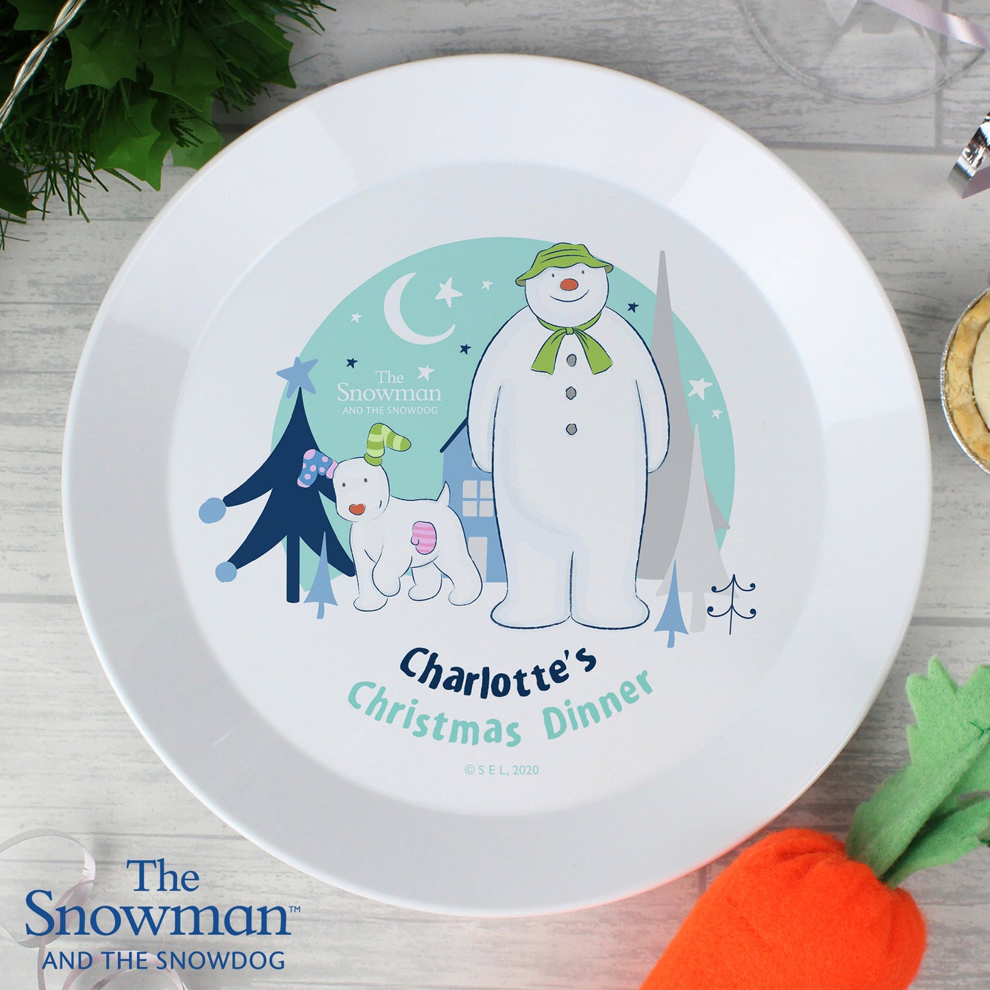 Personalised The Snowman and the Snowdog Plastic Plate