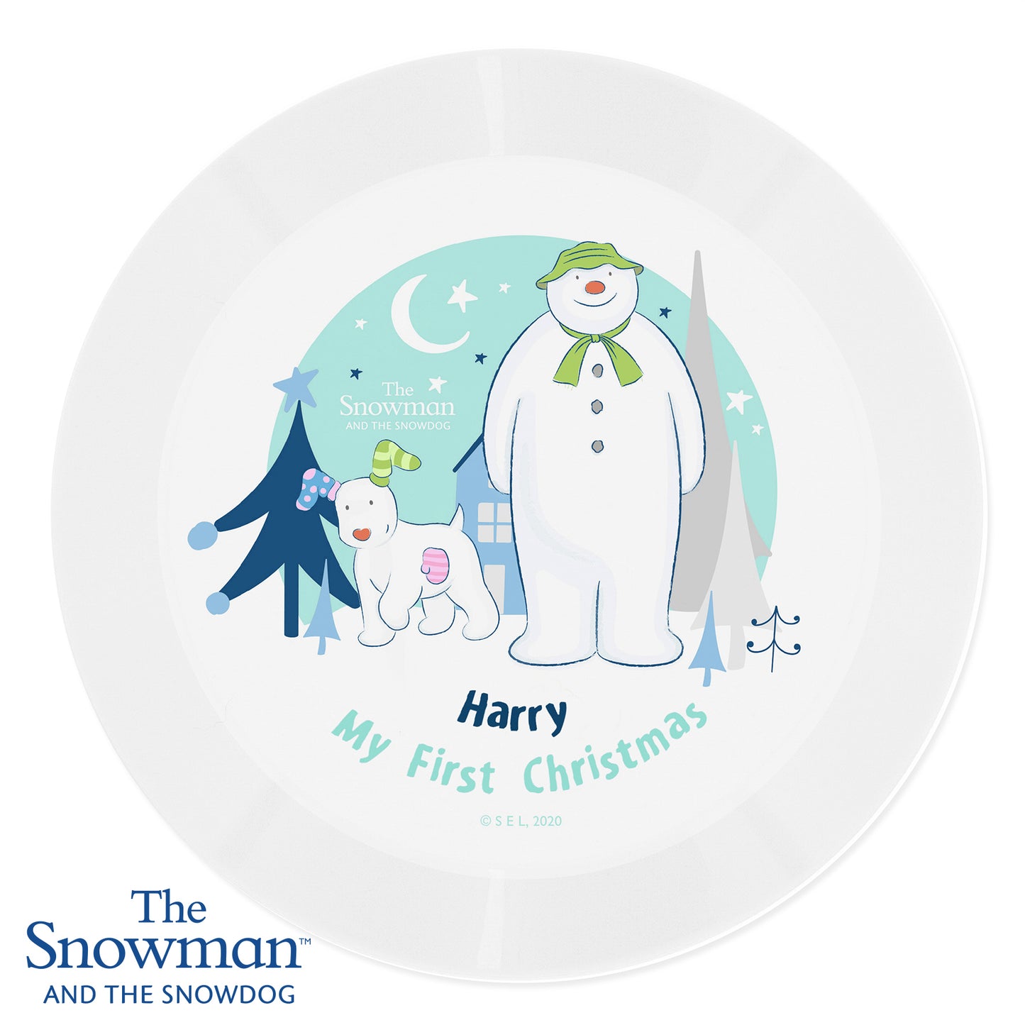 Personalised The Snowman and the Snowdog Plastic Plate