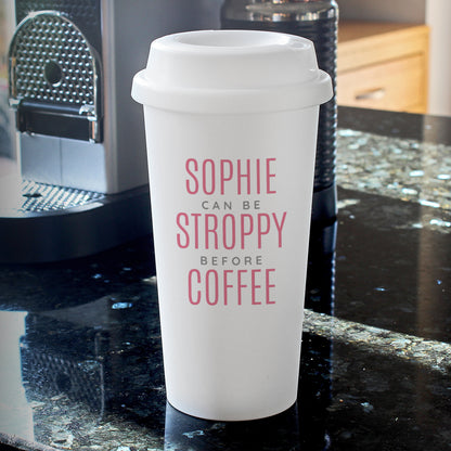 Personalised Pink Text Slogan Insulated Reusable Eco Travel Cup