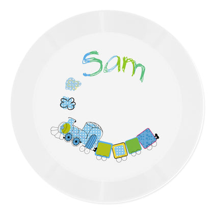 Personalised Patchwork Train Plastic Plate