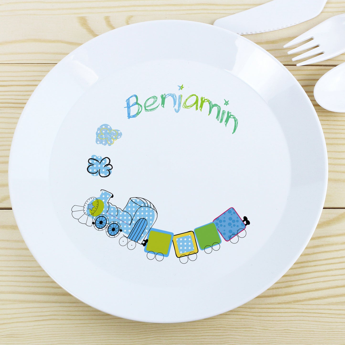 Personalised Patchwork Train Plastic Plate