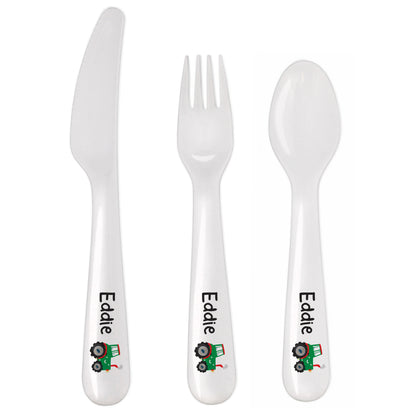 Personalised Tractor 3 Piece Plastic Cutlery Set