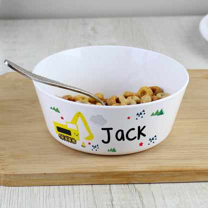 Personalised Digger Plastic Bowl