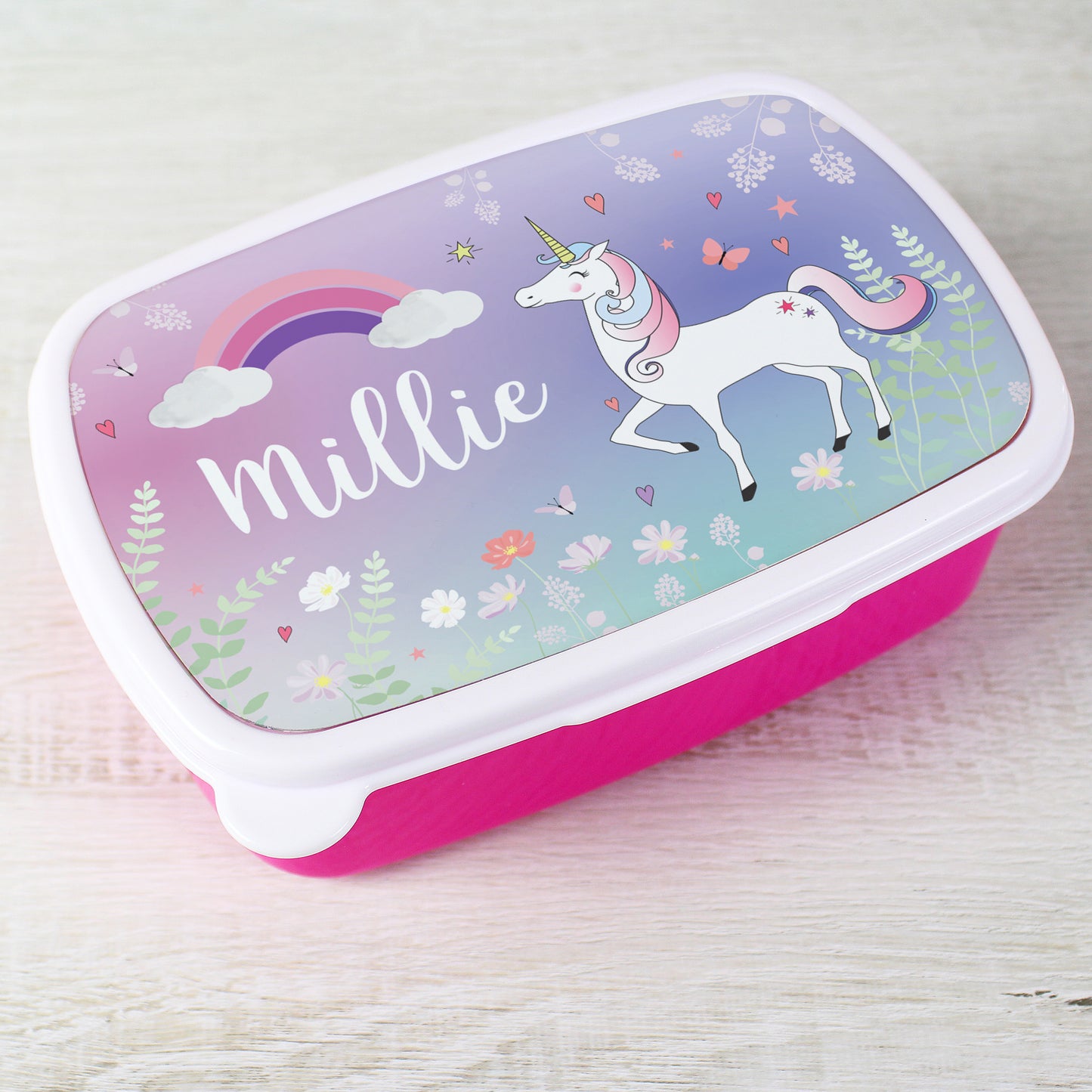 Personalised Unicorn Name Only Pink Lunch Box