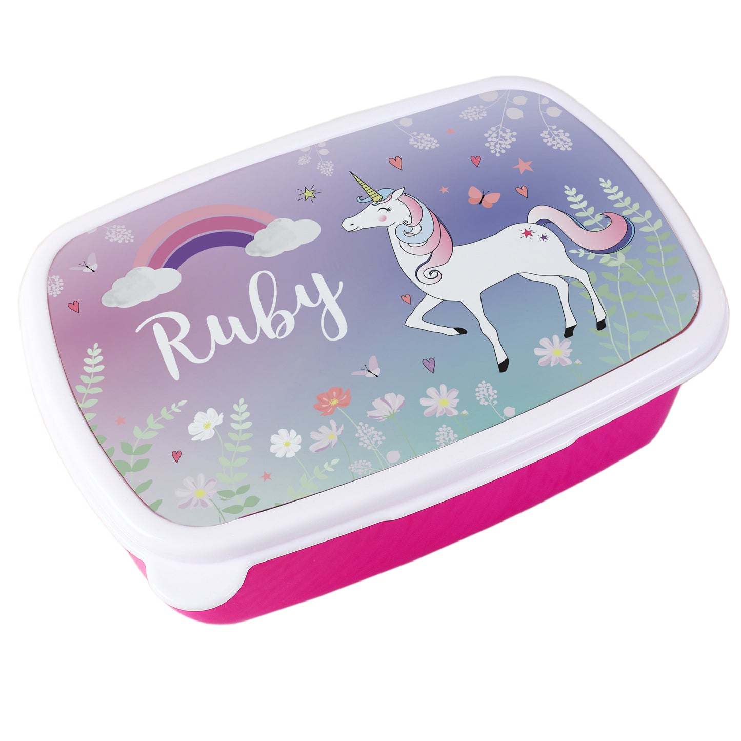 Personalised Unicorn Name Only Pink Lunch Box