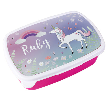 Personalised Unicorn Name Only Pink Lunch Box