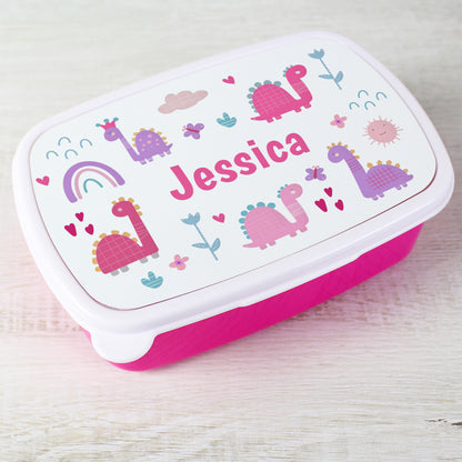 Personalised Girly Dinosaurs Name Only Pink Lunch Box