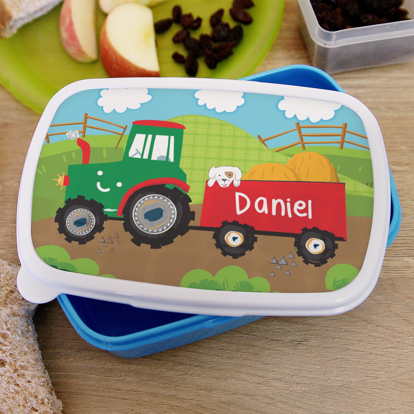 Personalised Tractor Name Only Blue Lunch Box