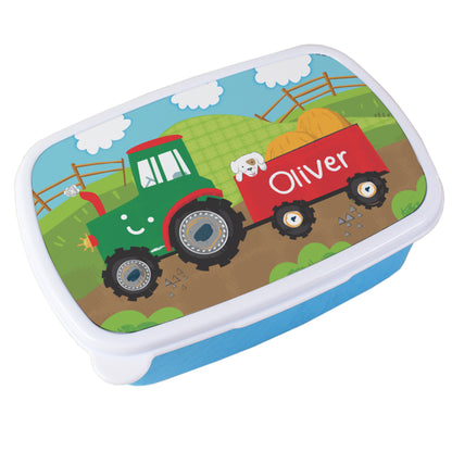 Personalised Tractor Name Only Blue Lunch Box