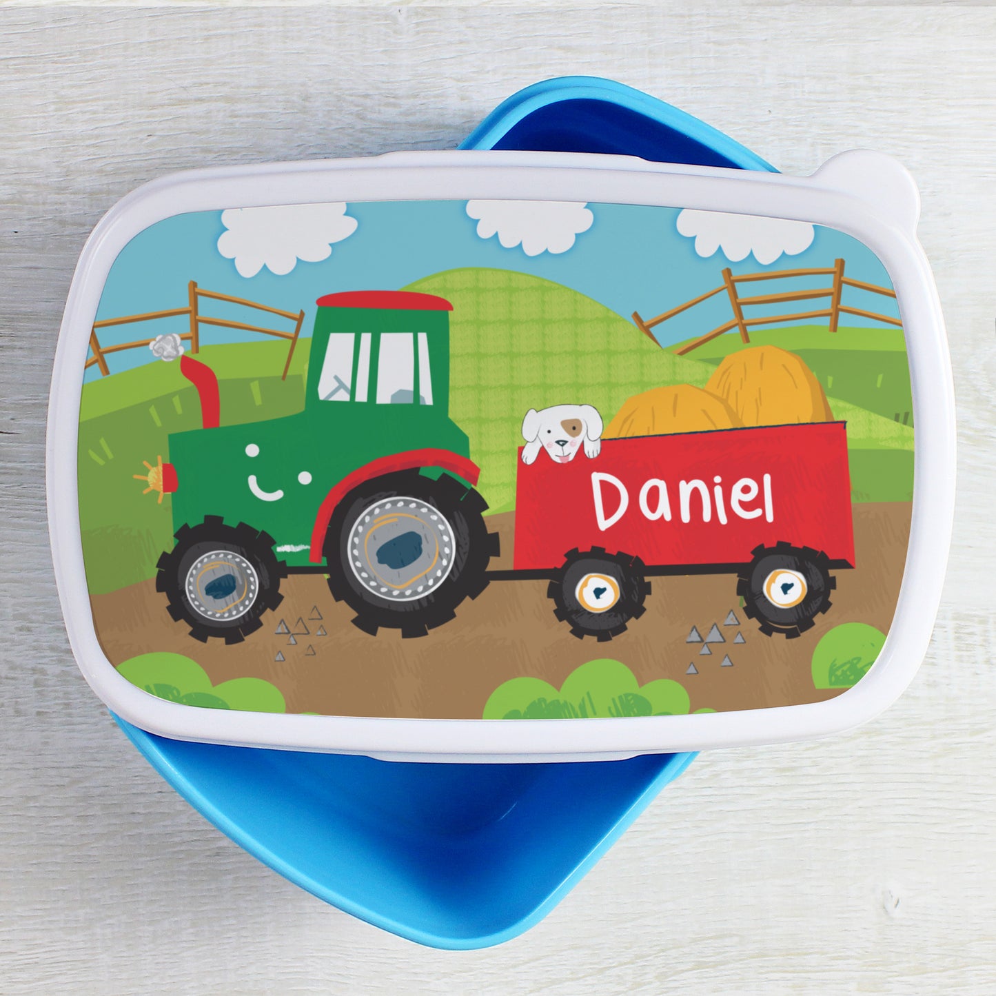 Personalised Tractor Name Only Blue Lunch Box