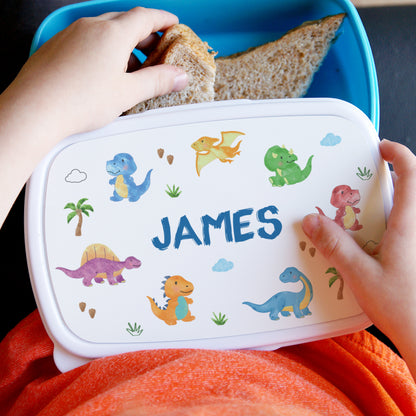 Personalised Dinosaur Name Only Blue Lunch Box