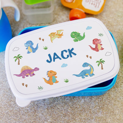 Personalised Dinosaur Name Only Blue Lunch Box