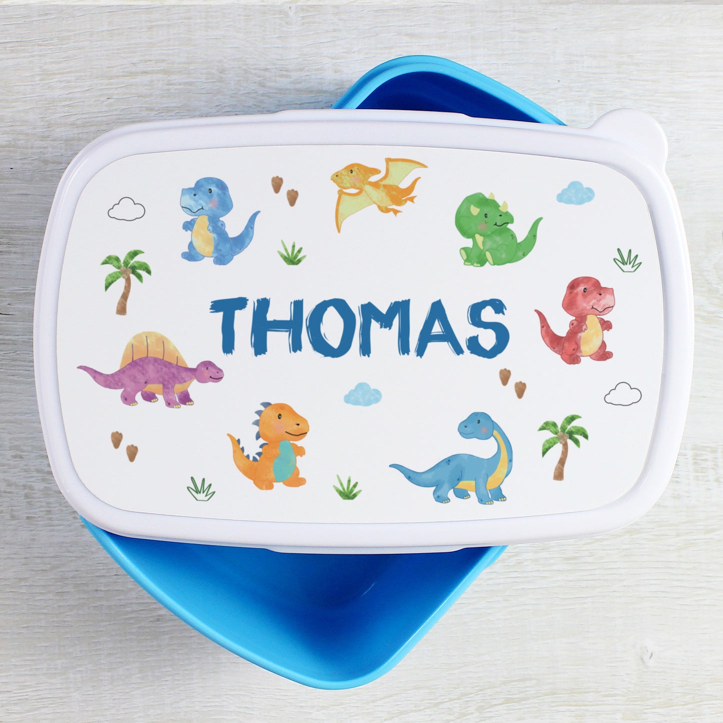 Personalised Dinosaur Name Only Blue Lunch Box