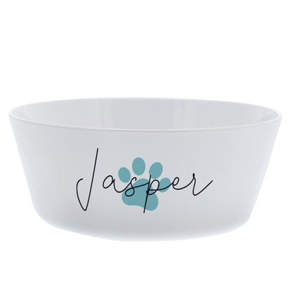 Personalised Blue Pawprint Plastic Cat Bowl