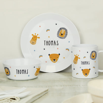 Personalised Safari Animals Plastic Childrens Breakfast Set