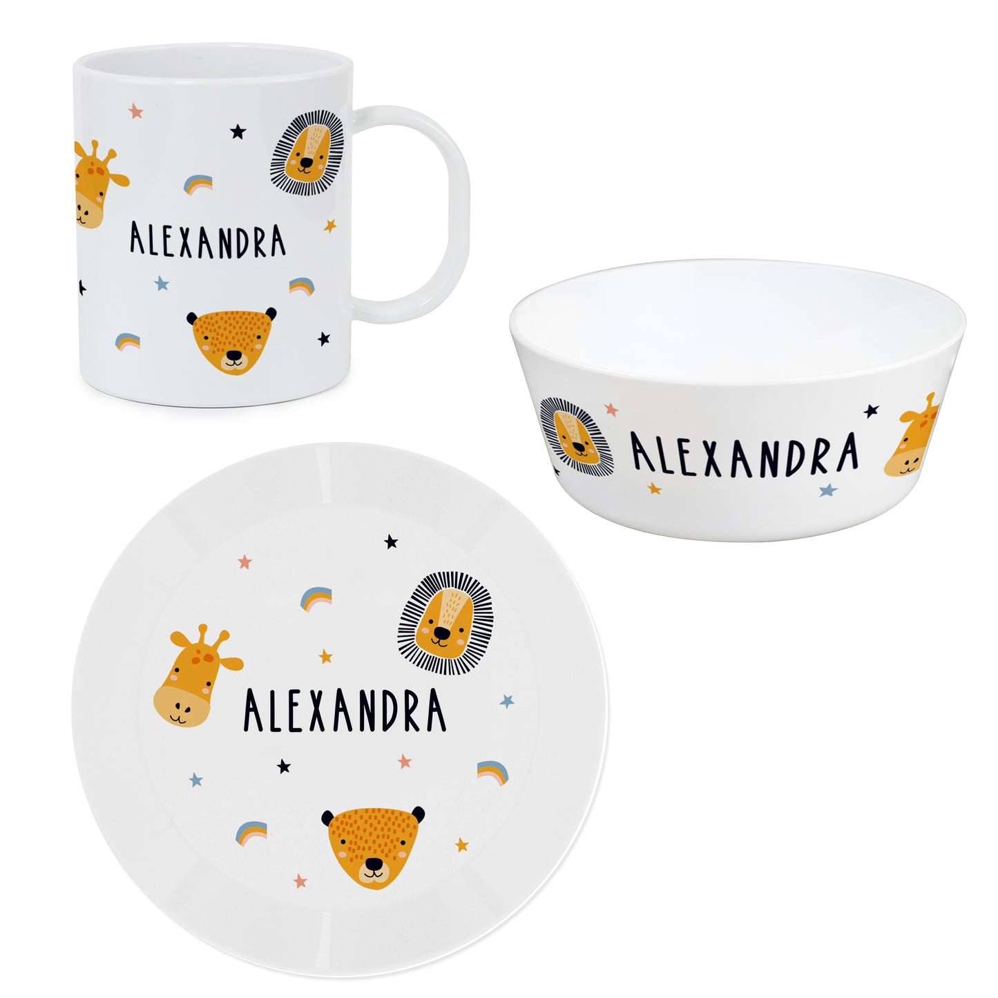 Personalised Safari Animals Plastic Childrens Breakfast Set