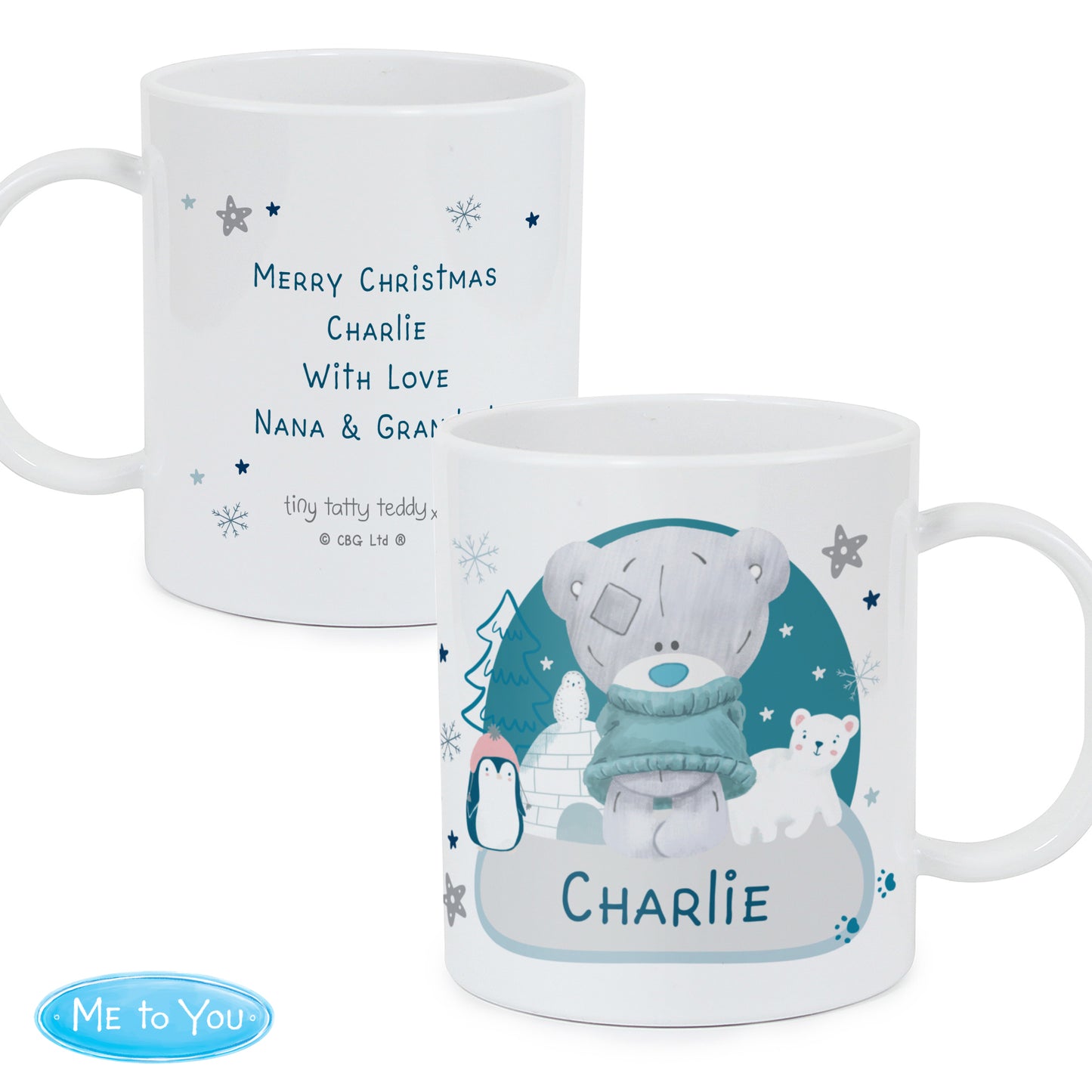 Personalised Winter Explorer Tiny Tatty Teddy Plastic Mug