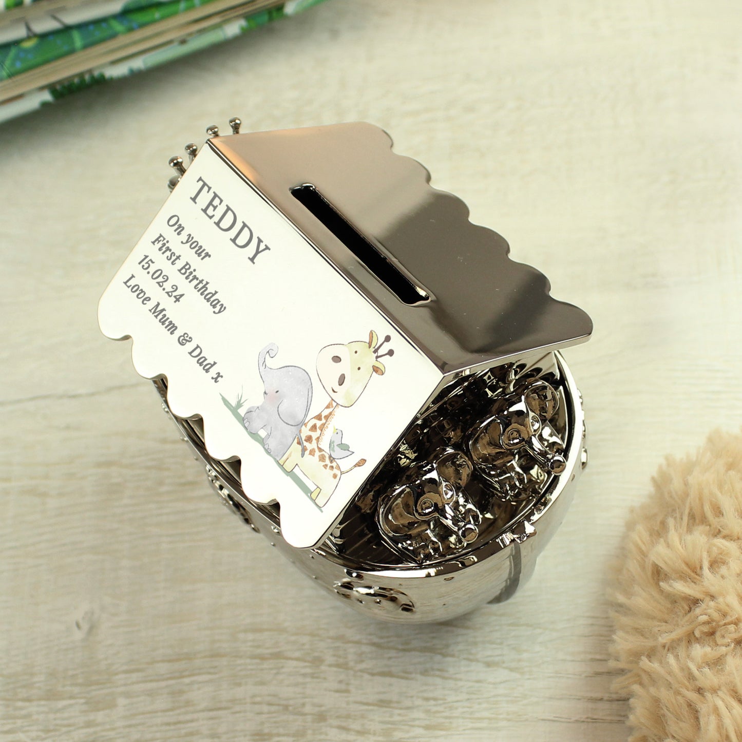 Personalised Hessian Friends Noahs Ark Money Box