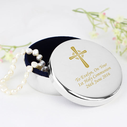 Personalised Gold Cross Trinket Box - Ideal For Rosary Beads