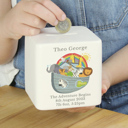 Personalised Noahs Ark Ceramic Square Money Box